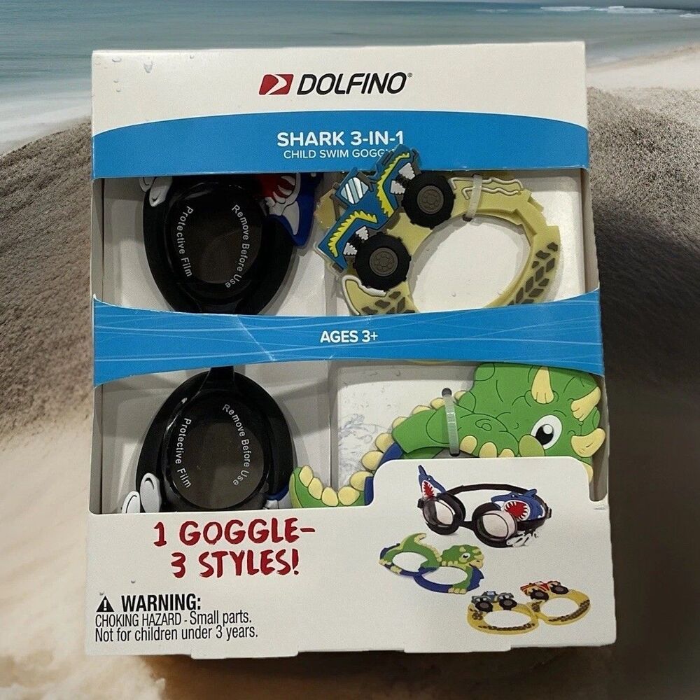 Dolfino Shark 3-in-1 Child Swim Google Ages 3+, 1 Goggle-3 Styles